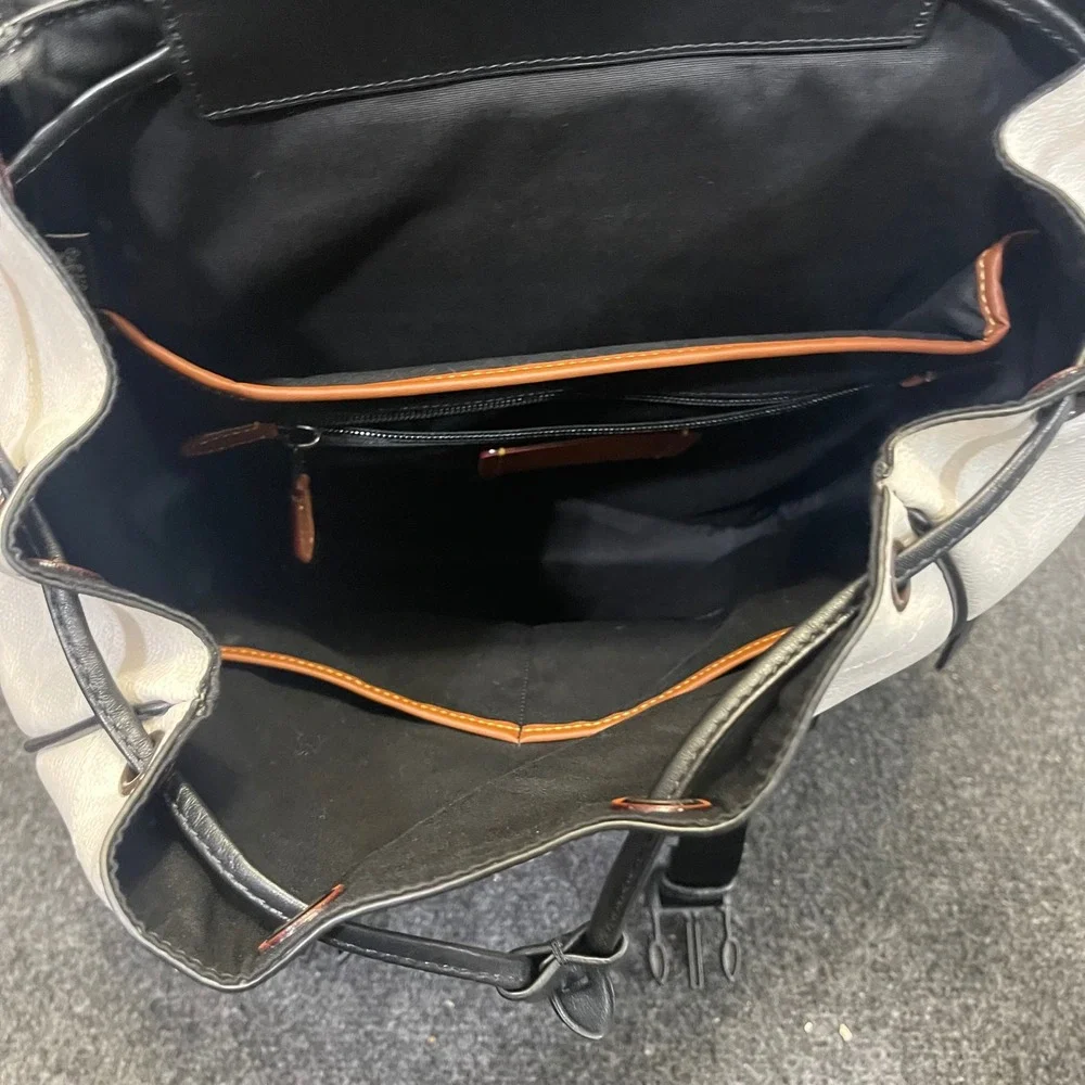 Coach CU201 Chalk/White & Black Leather Signature Canvas League Flap Backpack